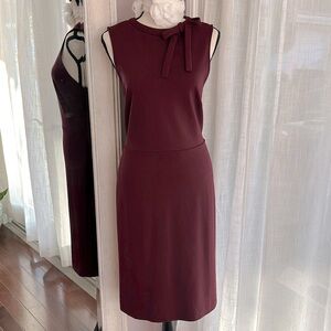 🍒 Ann Taylor Mad Men style 60s burgundy bow neck midi dress 8